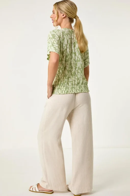 Roman Sage Petite Floral Print Crinkle Blouson Top