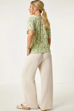 Roman Sage Petite Floral Print Crinkle Blouson Top