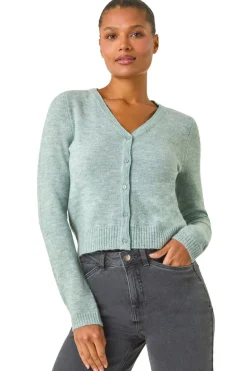 Roman Sage Shimmer V-Neck Ribbed Cardigan