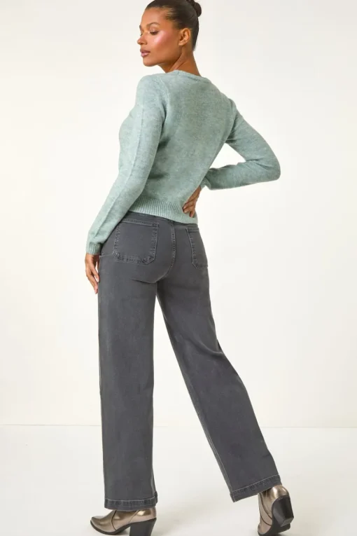 Roman Sage Shimmer V-Neck Ribbed Cardigan