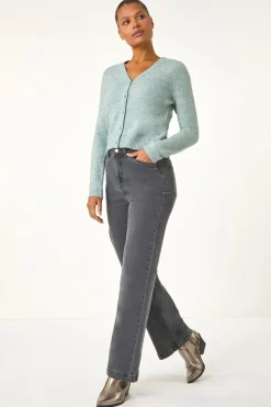 Roman Sage Shimmer V-Neck Ribbed Cardigan