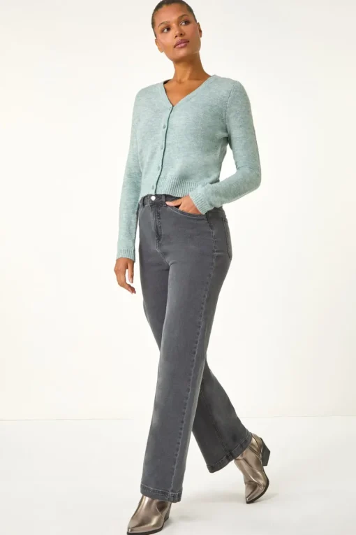 Roman Sage Shimmer V-Neck Ribbed Cardigan