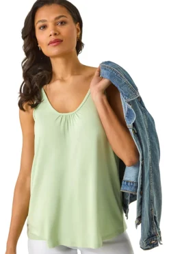 Roman Sage V Neck Stretch Jersey Vest Top