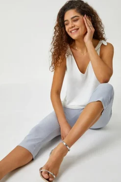 Roman Silver Cropped Stretch Trouser Capri Summer Leggings 3/4 Pedal Pushers