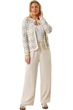 Roman Silver Petite Metallic Wave Knit Cardigan