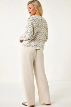Roman Silver Petite Metallic Wave Knit Cardigan