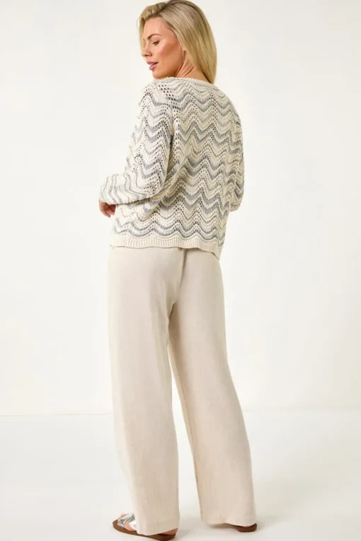 Roman Silver Petite Metallic Wave Knit Cardigan