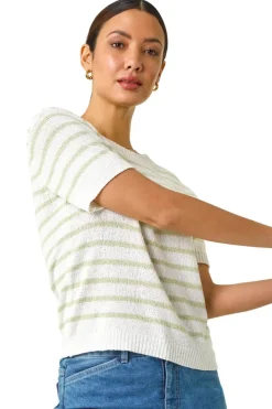 Roman Soft Green Dainty Stripe Knit Top
