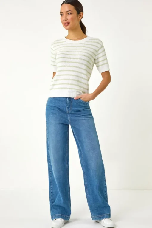 Roman Soft Green Dainty Stripe Knit Top