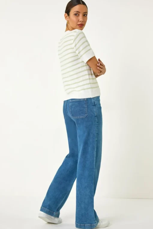 Roman Soft Green Dainty Stripe Knit Top