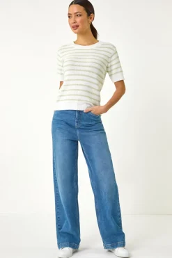 Roman Soft Green Dainty Stripe Knit Top