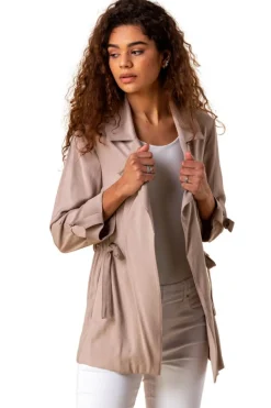 Roman Stone 3/4 Sleeve Tie Waist Longline Jacket