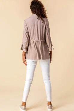 Roman Stone 3/4 Sleeve Tie Waist Longline Jacket