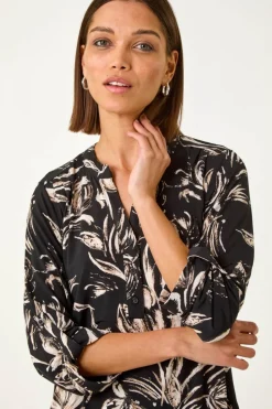 Roman Stone Abstract Print Shoulder Pleat Shirt