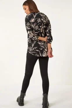 Roman Stone Abstract Print Shoulder Pleat Shirt