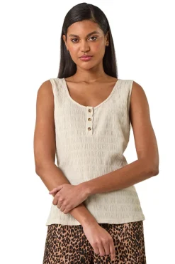Roman Stone Button Detail Stretch Top