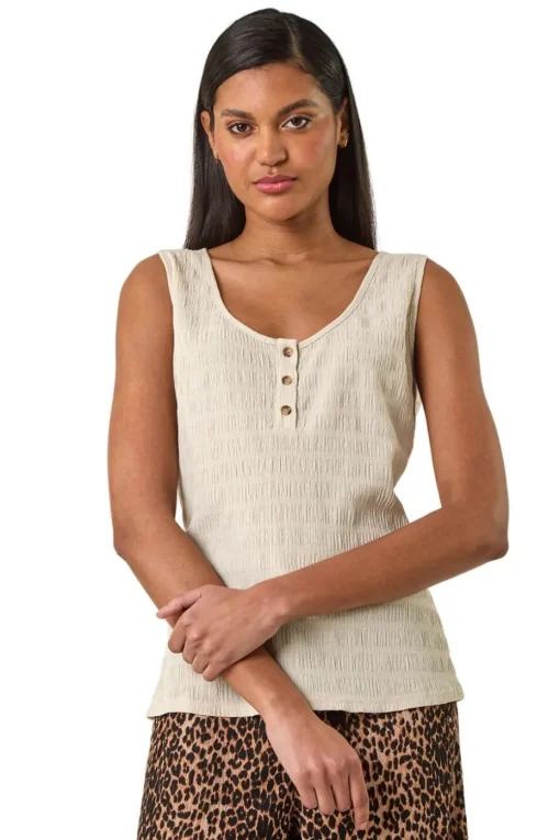 Roman Stone Button Detail Stretch Top
