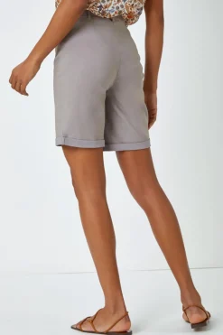 Roman Taupe Elastic Waist Turn Up Stretch Shorts