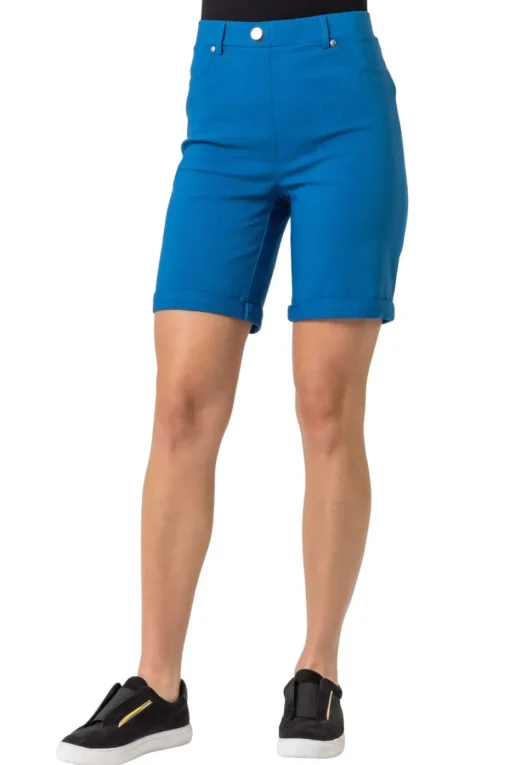Roman Teal Blue Turn Up Stretch Shorts