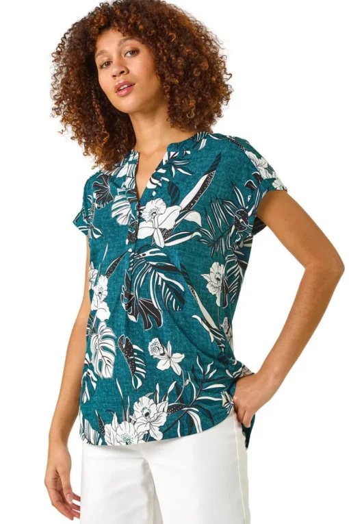 Roman Teal Textured Floral Print Overshirt