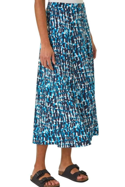 Roman Turquoise Geo Print A Line Stretch Skirt
