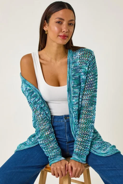 Roman Turquoise Spacedye Lightweight Knit Cardigan