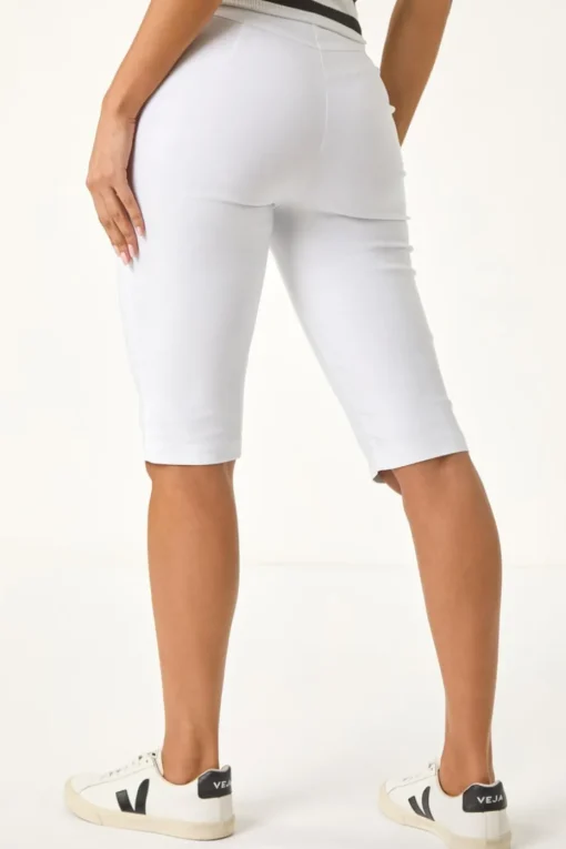 Roman White Buttoned Pocket Cropped Shorts