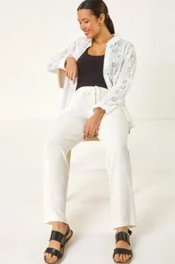 Roman White Full Length Linen Blend Trousers