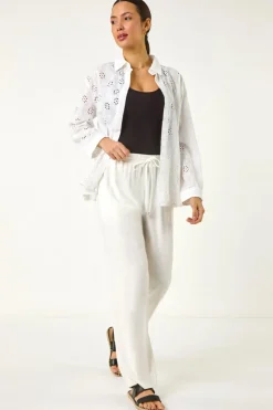 Roman White Full Length Linen Blend Trousers