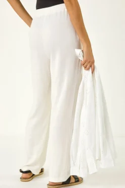 Roman White Full Length Linen Blend Trousers