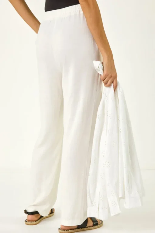 Roman White Full Length Linen Blend Trousers