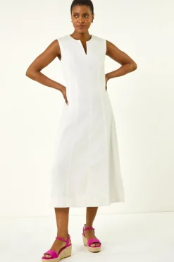 Roman White Panel Detail Midi Dress