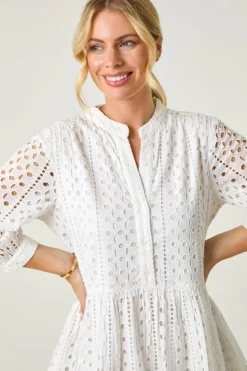Roman White Petite Broderie Tiered Dress