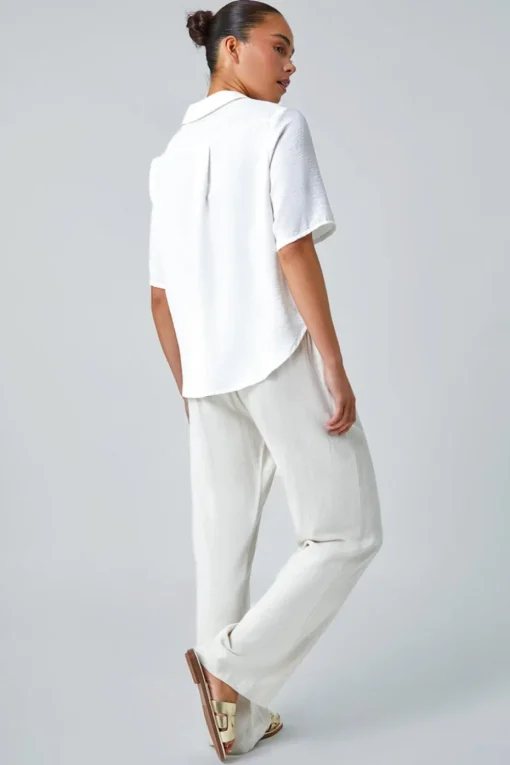 Roman White  Petite Button Up Pocket Shirt