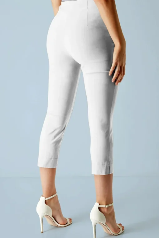 Roman White Petite Cropped Stretch Trousers