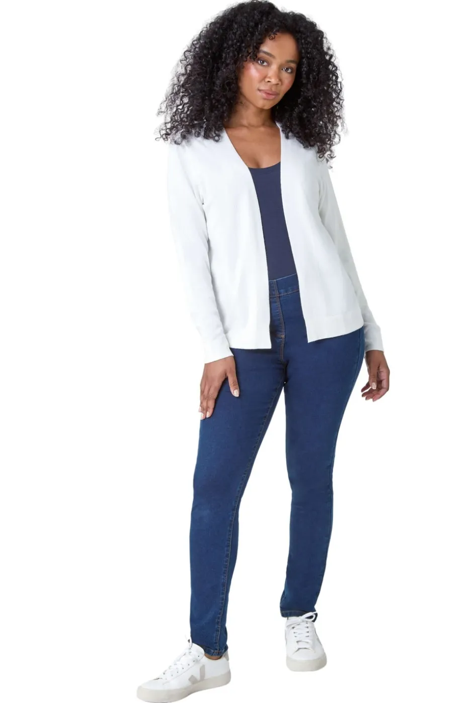 Roman White Petite Plain Stretch Cardigan