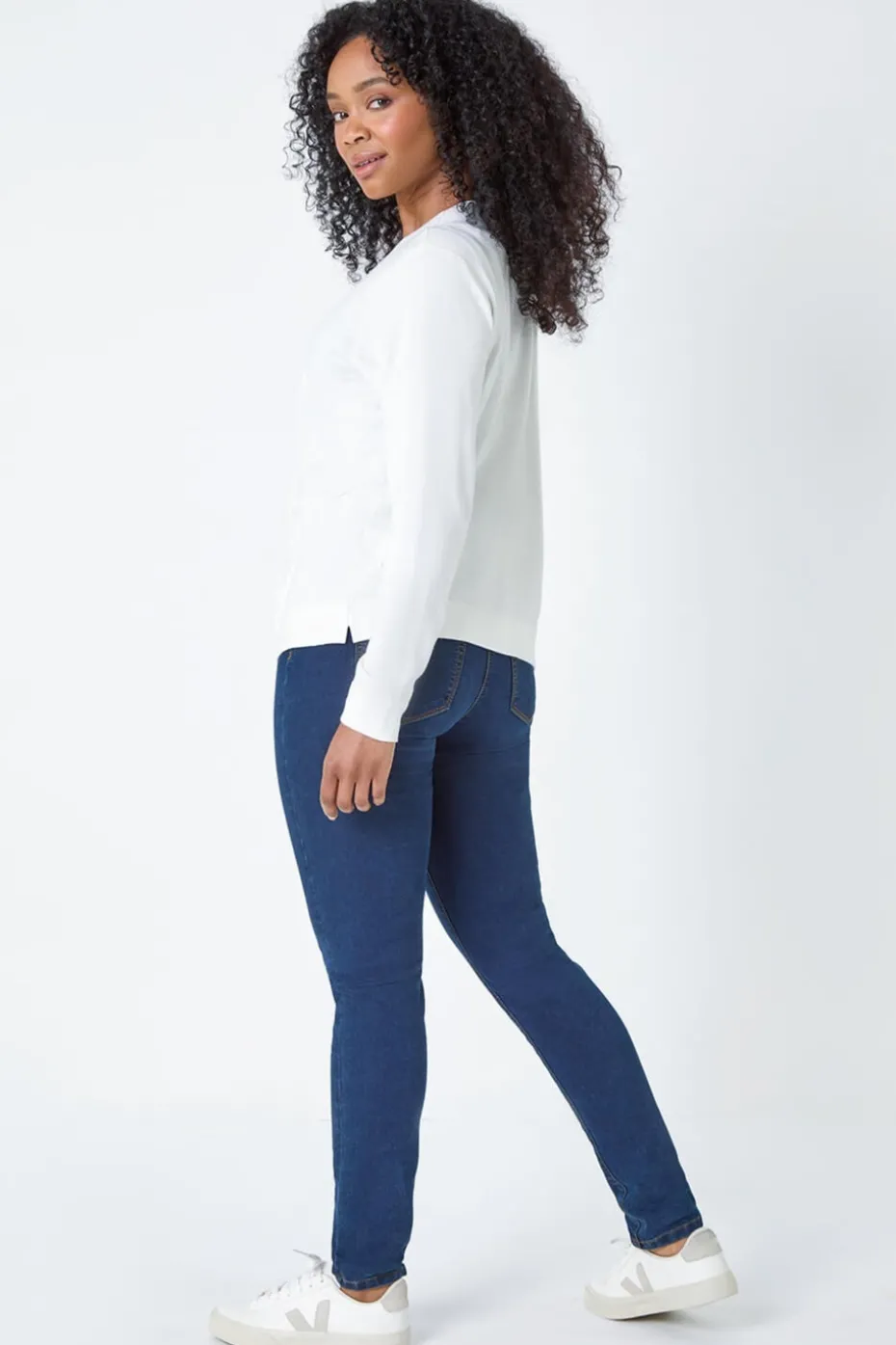 Roman White Petite Plain Stretch Cardigan