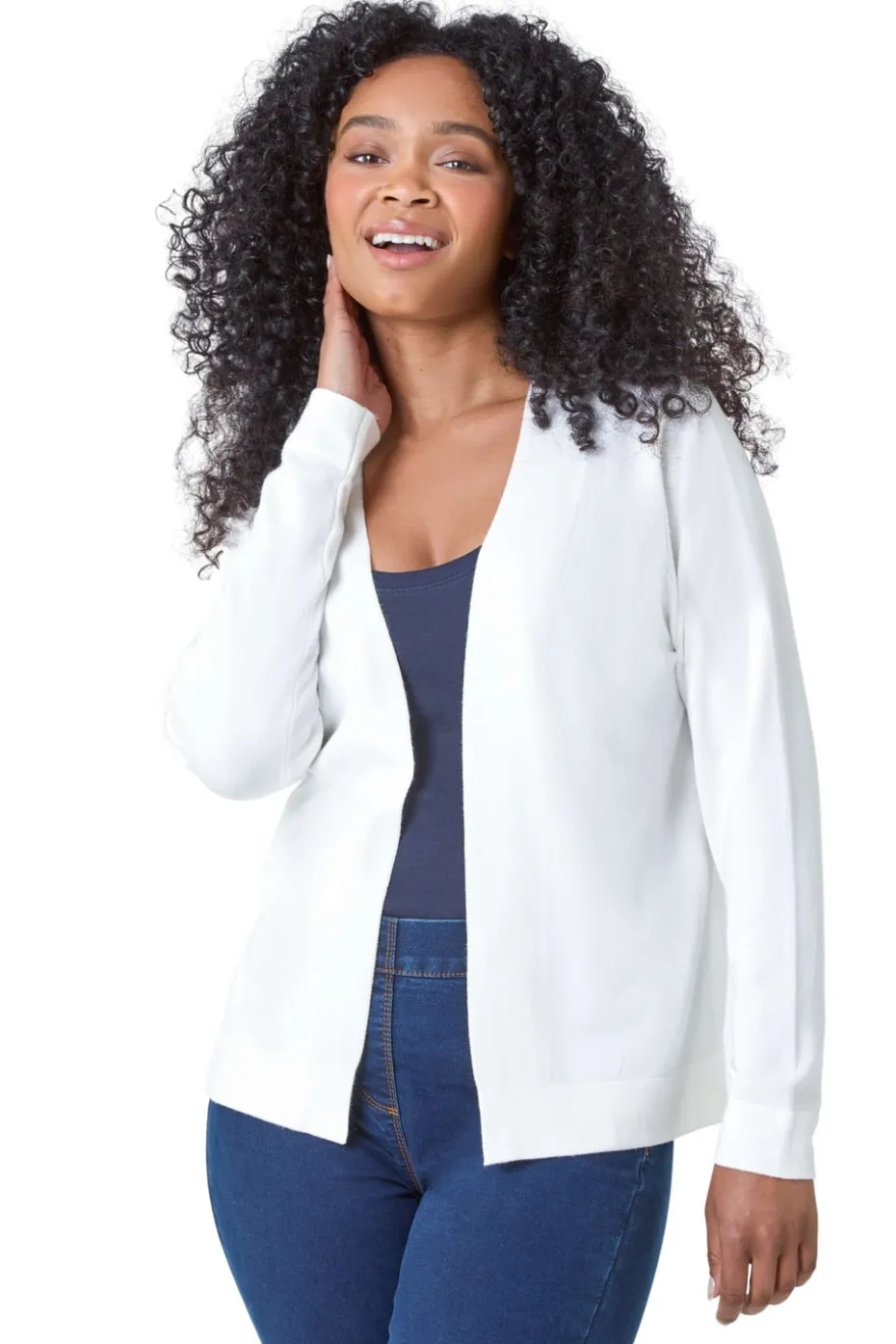 Roman White Petite Plain Stretch Cardigan