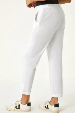 Roman White Plain Cotton Chino Trousers