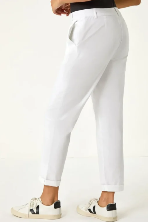 Roman White Plain Cotton Chino Trousers