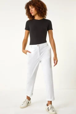 Roman White Plain Cotton Chino Trousers