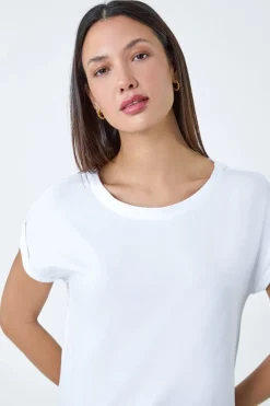 Roman White Plain Stretch Cotton Jersey T-Shirt