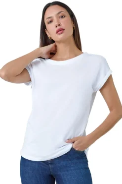 Roman White Plain Stretch Cotton Jersey T-Shirt