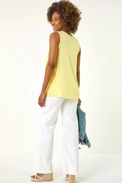 Roman Yellow Daisy Neck Trim Vest Top