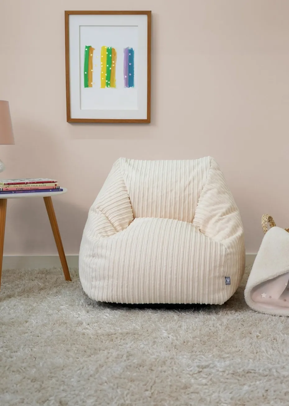 rucomfy Jumbo Cord Big Kids Snuggle Chair Ivory Beanbag