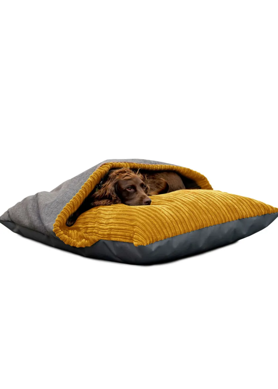 rucomfy Jumbo Cord Burrower Medium Mustard Pet Bed