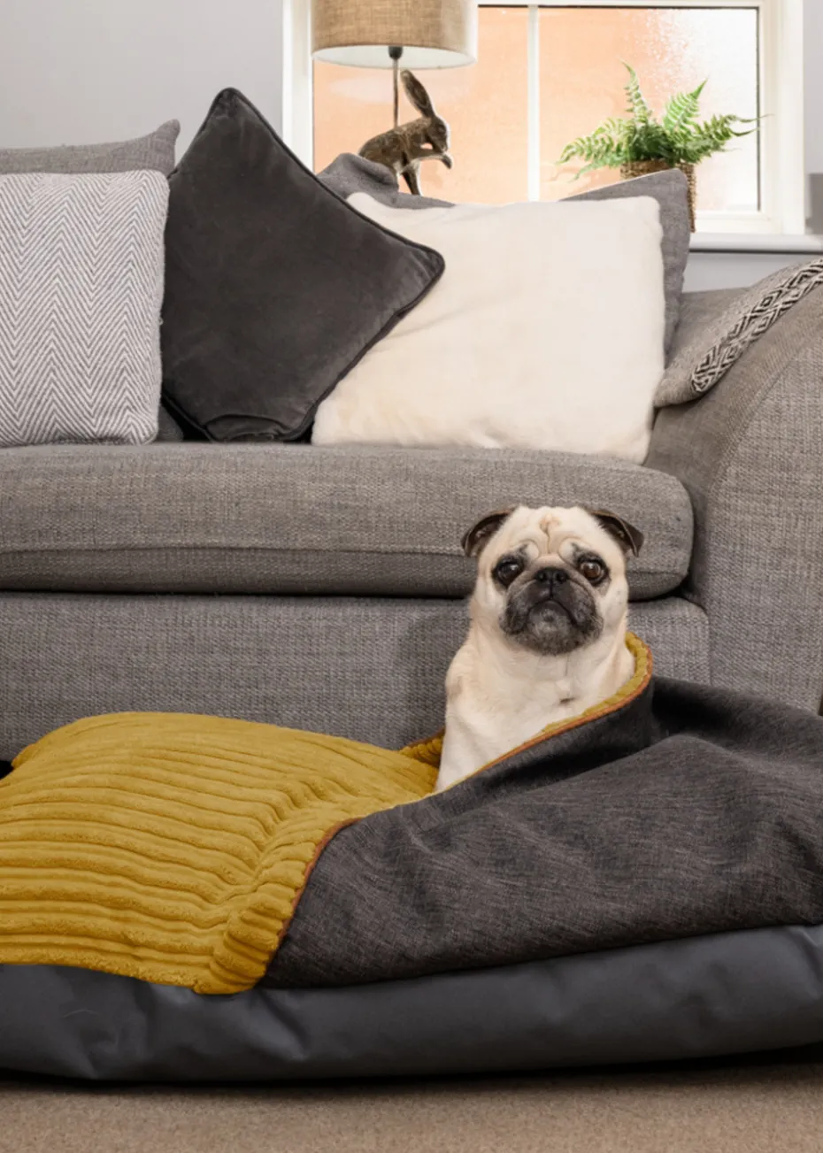 rucomfy Jumbo Cord Burrower Medium Mustard Pet Bed