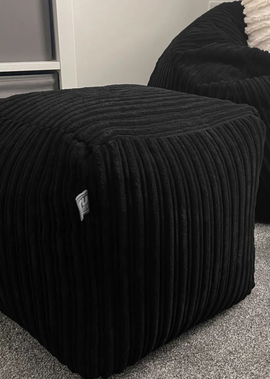 rucomfy Jumbo Cord Cube Black Beanbag