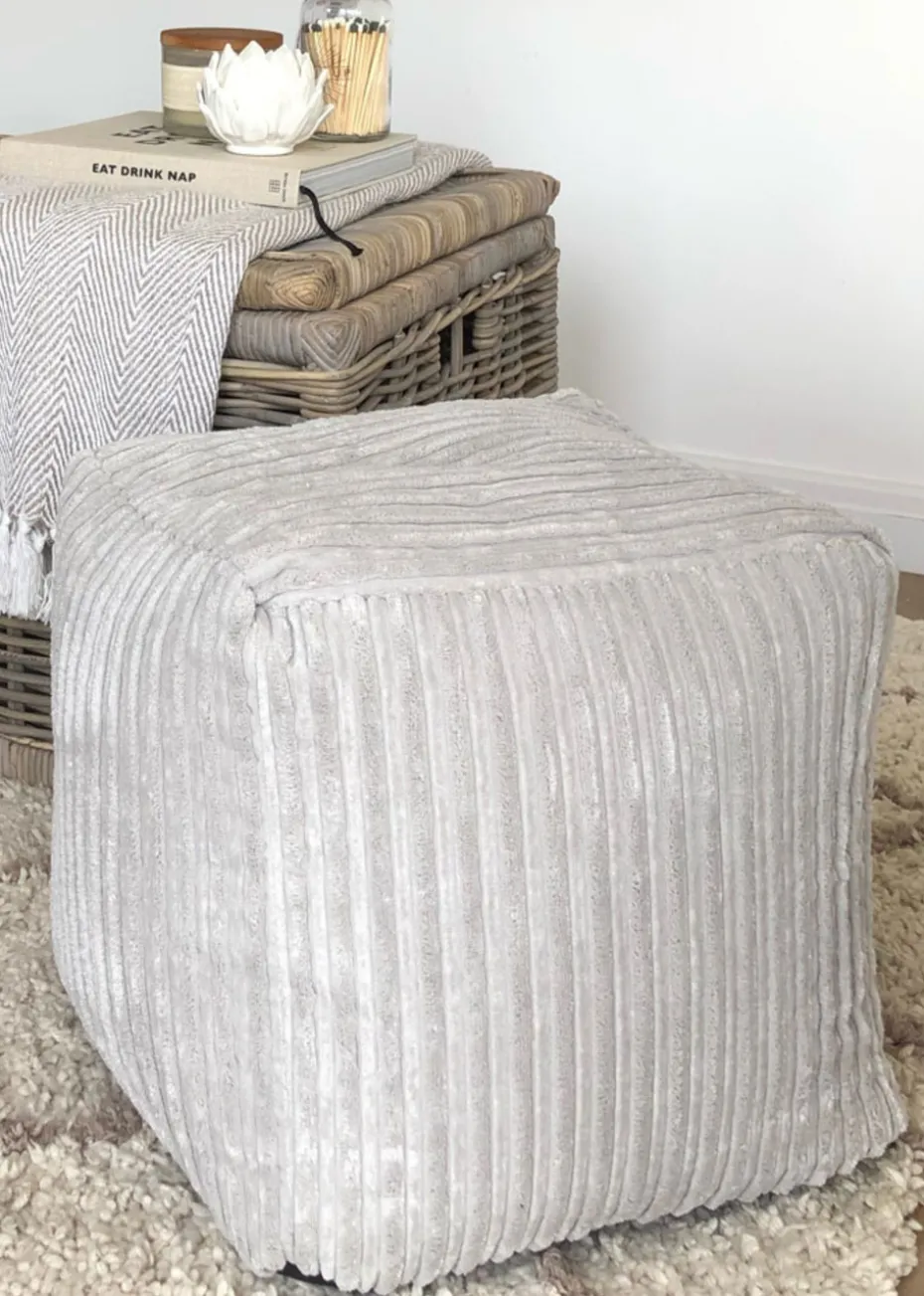 rucomfy Jumbo Cord Cube Platinum Grey Beanbag