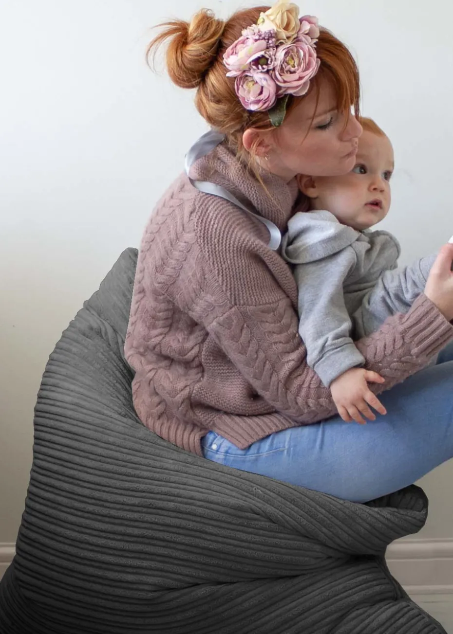 rucomfy Jumbo Cord Floor Cushion Slate Grey Beanbag